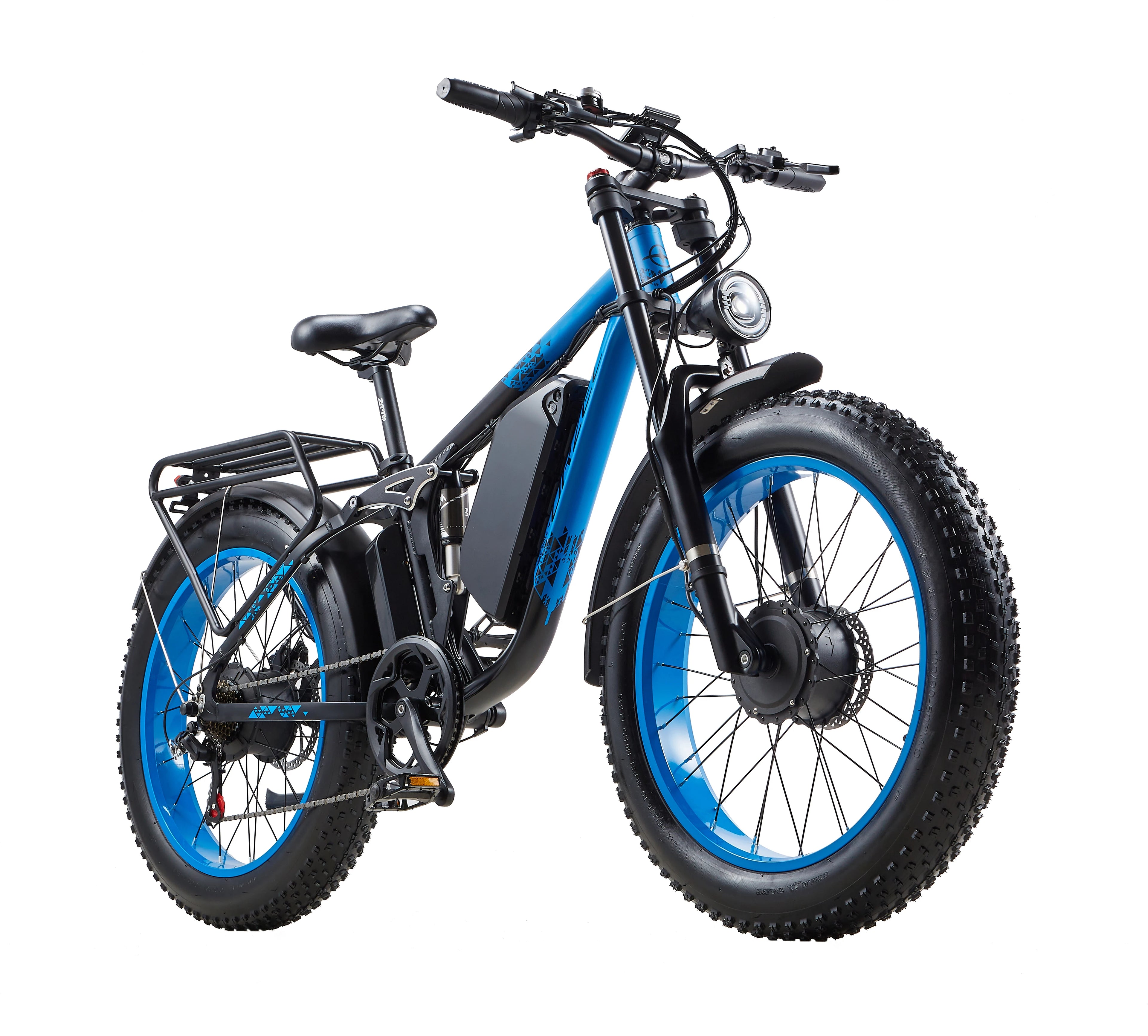 Peak 3000W Dual Motor Ebike for Adults, 48V 25AH Long Range Electric Mountain Bike,24"Fat Tires,Blue